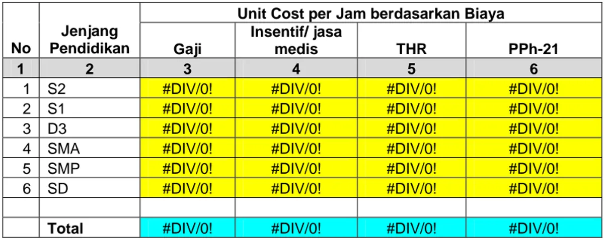 TABEL 5 : UNIT COST SDM PER JAM BERDASARKAN BIAYA YANG  DIKELUARKAN 