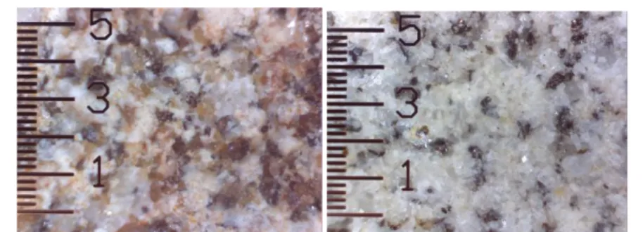 Gambar 4.8 Penampang mikroskopik batu SB1 yang telah lapuk dan  batu SB2 yang belum lapuk 