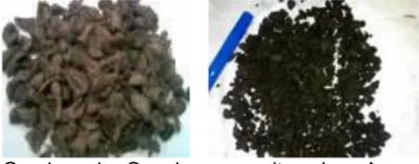 Gambar  1.  Cangkang  sawit    dan  Arang  Cangkang Sawit  