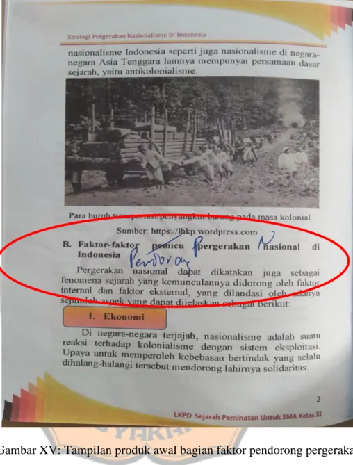 Gambar XV: Tampilan produk awal bagian faktor pendorong pergerakan  nasional di Indonesia