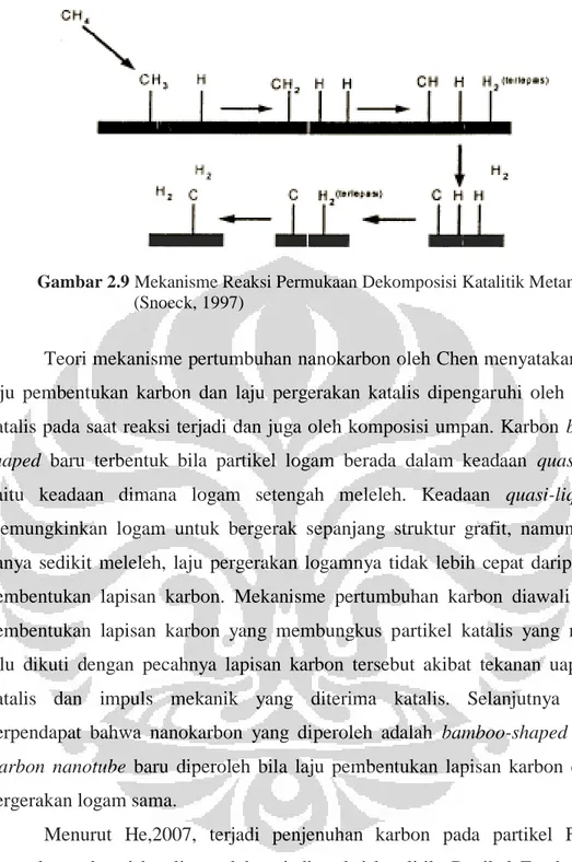 Gambar 2.9 Mekanisme Reaksi Permukaan Dekomposisi Katalitik Metana    (Snoeck, 1997) 