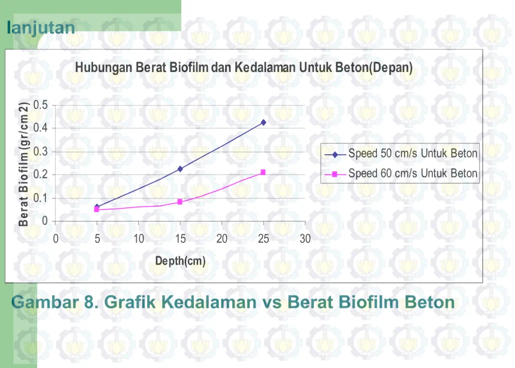 Gambar 8. Grafik Kedalaman vs Berat Biofilm Beton
