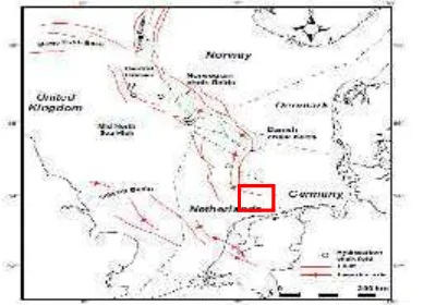 Gambar 1.1 menunjukan peta regional lapanganDenmark bagian utara.  Di mulai tahun 1971, ada sekitar 19 lapanganSea Danish North Sea di Negara Danish North yang sudah berproduksi minyak dan gas.