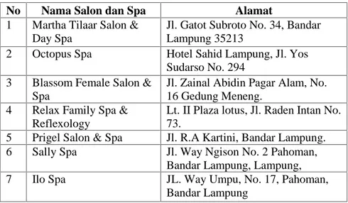 Tabel 1.1 Data Salon dan Spa di Bandar Lampung