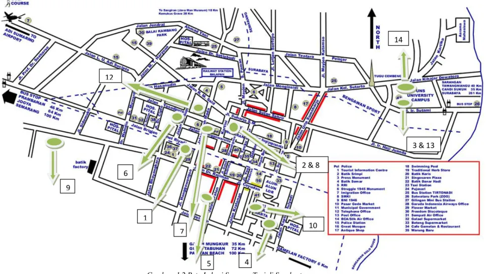 Gambar  1.2 Peta Lokasi Sanggar Tari di Surakarta  Sumber Analisa Penulis, 2010 