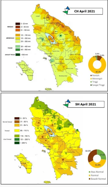 Gambar 3.  Peta prakiraan curah hujan dan  sifat hujan bulan April 2021 (Sumber : Stasiun Klimatologi Deli Serdang)