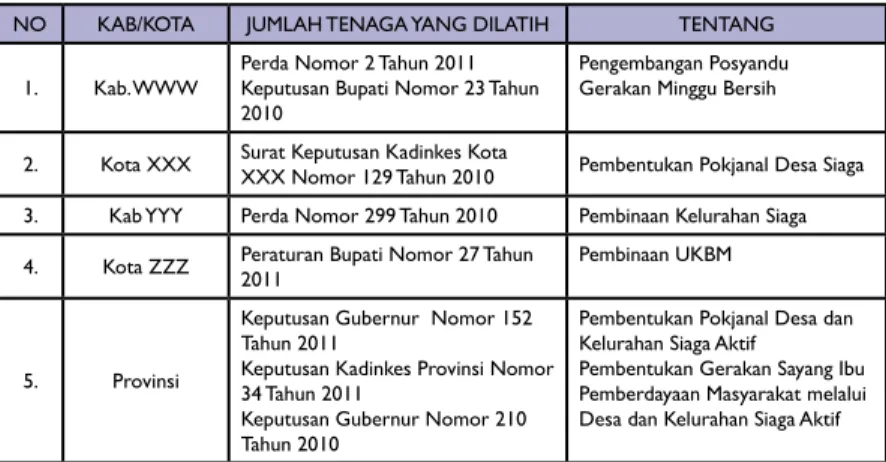 Tabel 3.16  Kebijakan yang Dikeluarkan tentang Desa Siaga  di Provinsi AAA Tahun 2011