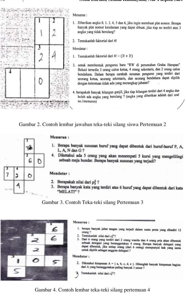 Gambar 2. Contoh lembar jawaban teka-teki silang siswa Pertemuan 2 