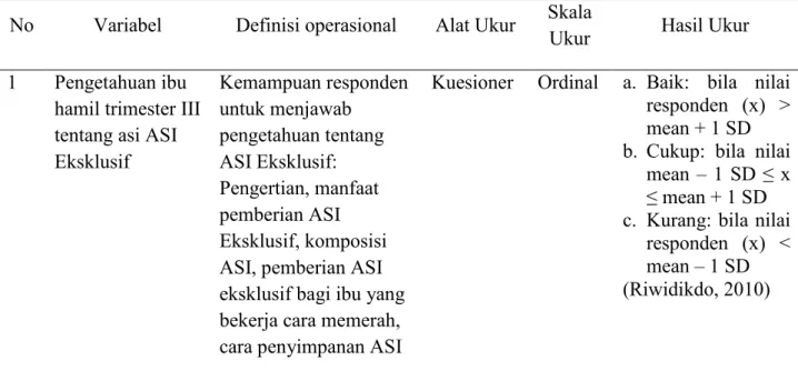 Tabel 3.3 Definisi Operasional Tingkat Pengetahuan 