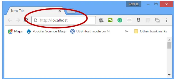 Gambar  1.13 Web Browser untuk ujicoba server dengan mengetikan http://localhost 