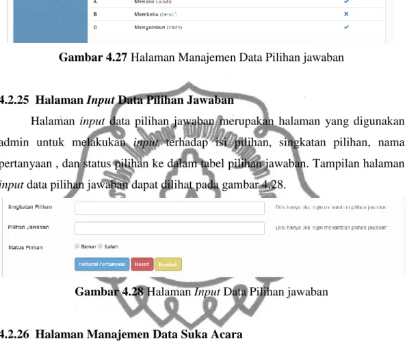 Gambar 4.27 Halaman Manajemen Data Pilihan jawaban 