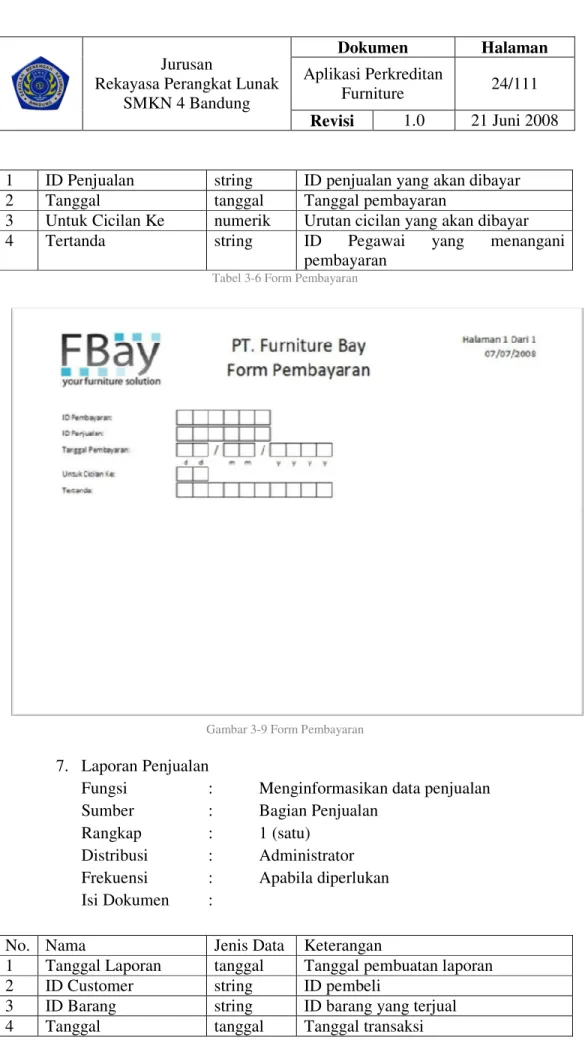 Tabel 3-6 Form Pembayaran 
