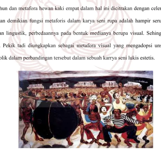 Gambar 01. Lukisan DJoko Pekik berburu celeng, 1998 (Sumber: https://www.dictio.id/t/lukisan-karya-djoko-pekik/50312/2,