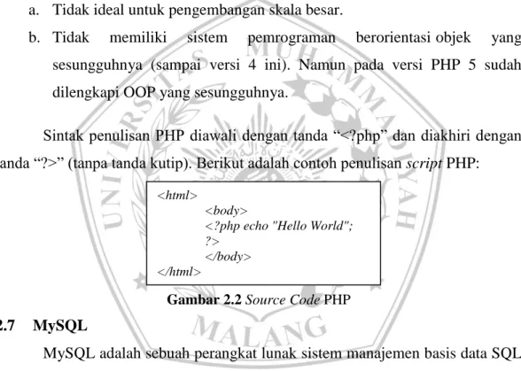 Gambar 2.2 Source Code PHP  2.7  MySQL 