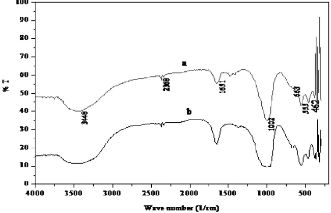 Gambar 5. Spektra IR sampel dari: (a) Zeolit A hasil sintesis (b) Zeolit A standar 