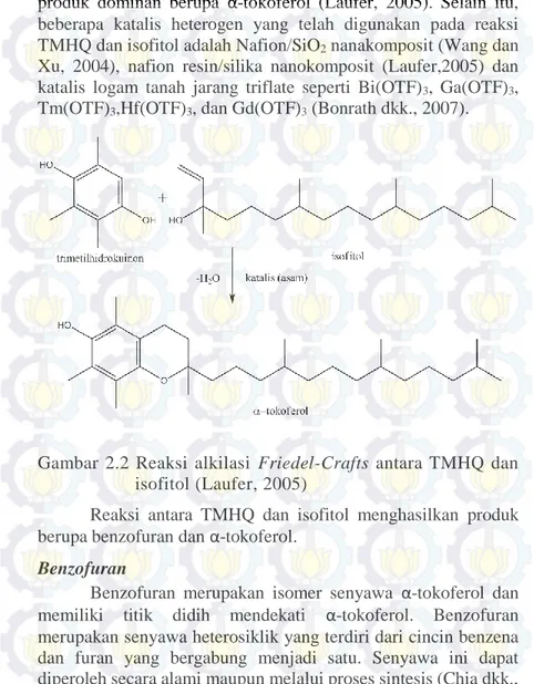 Gambar  2.2  Reaksi  alkilasi  Friedel-Crafts  antara  TMHQ  dan  isofitol (Laufer, 2005) 