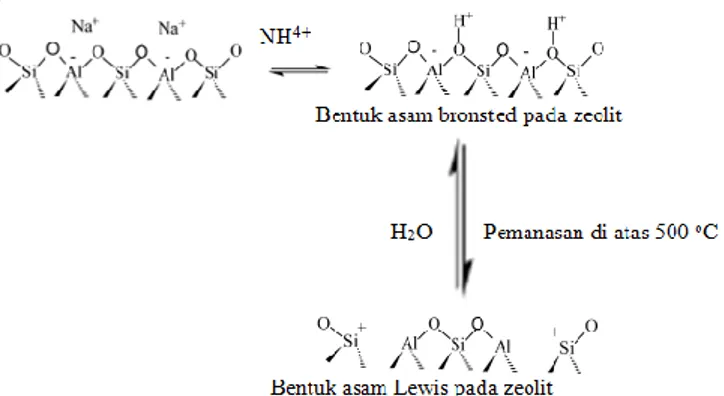 Gambar  2.  Situs  asam  Bronsted  dan  asam  Lewis  pada  zeolit (Tatsumi, 2004). 