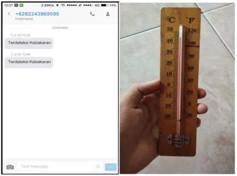 Gambar 10. Tampilan SMS Dan Hasil Temperatur 