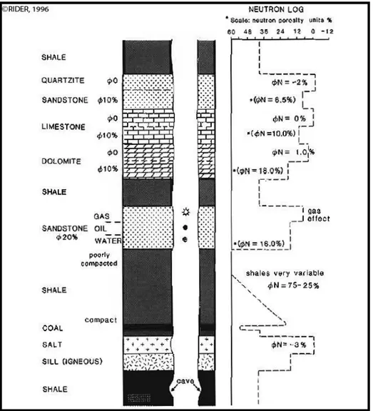 Gambar 2. 5 Respon log NPHI  terhadap berbagai litologi (Rider, 1996)