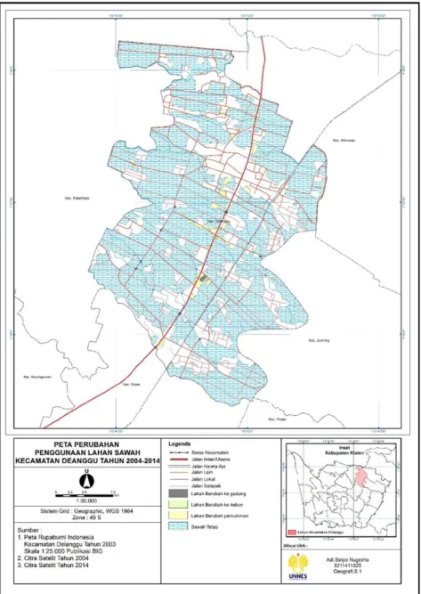 Gambar 1. Peta Perubahan Penggunaan Lahan Kecamatan Delanggu Tahun 2004-2014 