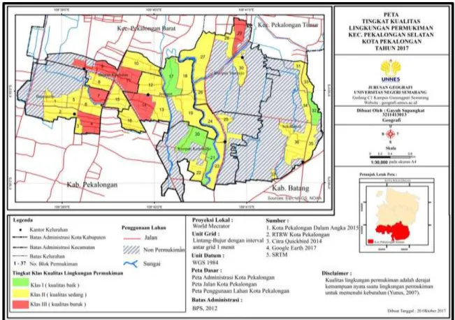 Gambar  2. Peta Tingkat Kualitas Lingkungan Permukiman Kecamatan Pekalongan Selatan  Kota Pekalongan 2017 