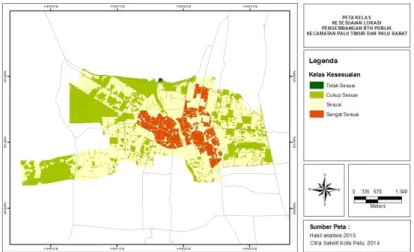 Gambar 4.  Peta Kesesuaian Lokasi  Pengembangan  Ruang Terbuka Hijau Publik   di Kecamatan Palu Timur Dan Palu Barat 