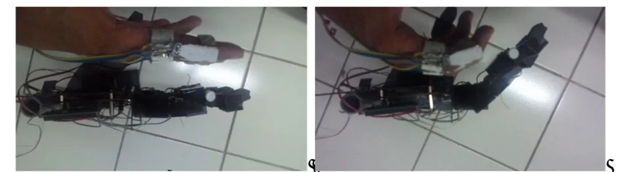 Gambar 7  Pengujian kendali robot mengunakan jari pengendali  3.6  Pengujian software pengendali robot dan bluetooth HC-06 