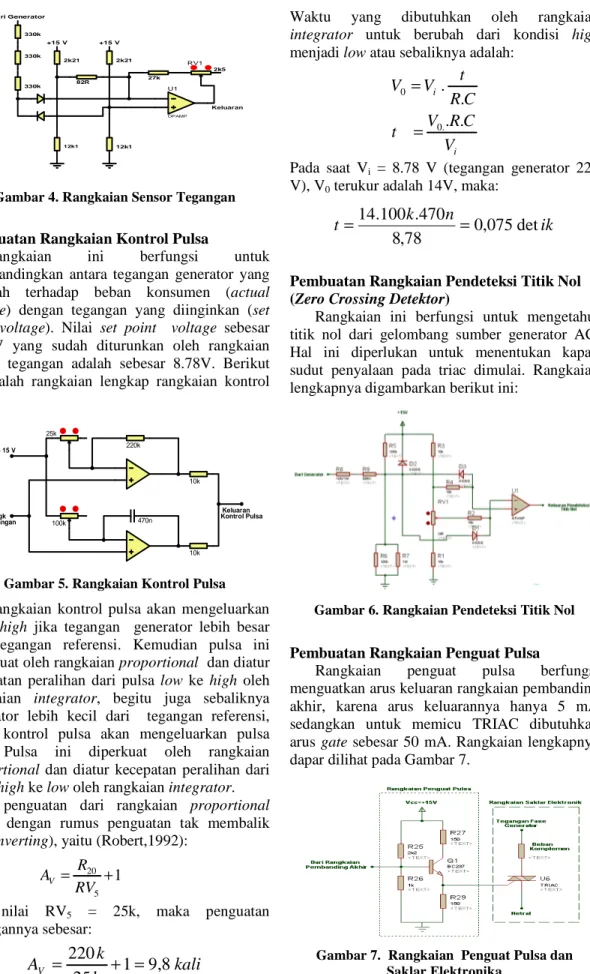 Gambar 5. Rangkaian Kontrol Pulsa  Rangkaian  kontrol  pulsa  akan  mengeluarkan  pulsa  high  jika  tegangan    generator  lebih  besar  dari  tegangan  referensi