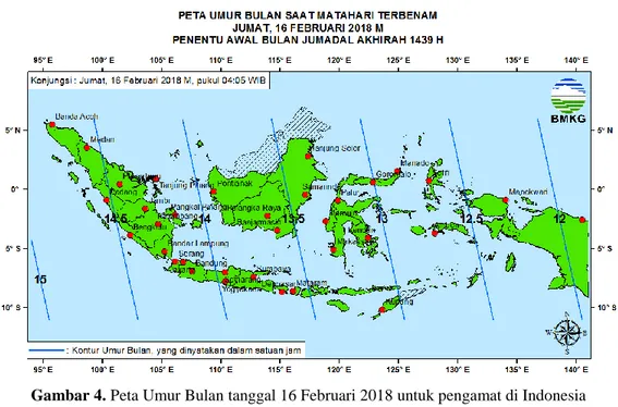 Gambar 4. Peta Umur Bulan tanggal 16 Februari 2018 untuk pengamat di Indonesia 