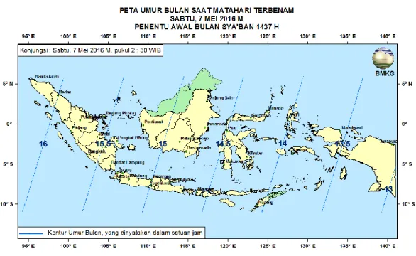 Gambar 4. Peta Umur Bulan tanggal 7 Mei 2016 untuk pengamat di Indonesia 