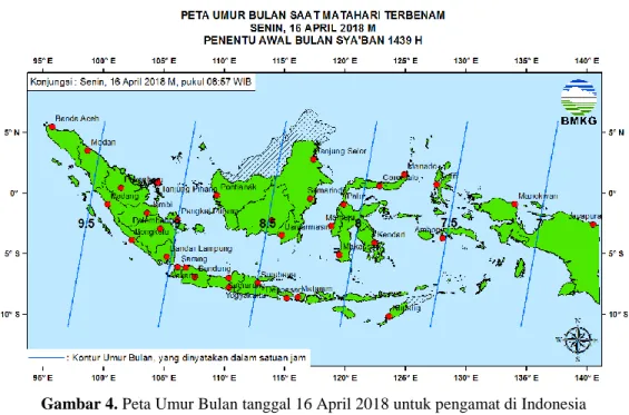 Gambar 5. Peta Lag tanggal 16 April 2018 untuk pengamat di Indonesia  