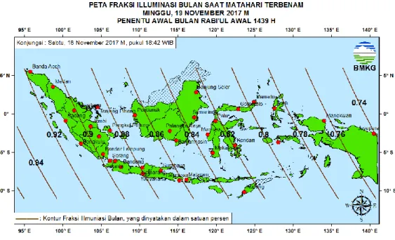 Gambar 7. Peta Fraksi Illuminasi bulan tanggal 19 November 2017 untuk pengamat di Indonesia  