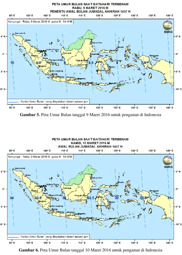 Gambar 5. Peta Umur Bulan tanggal 9 Maret 2016 untuk pengamat di Indonesia 