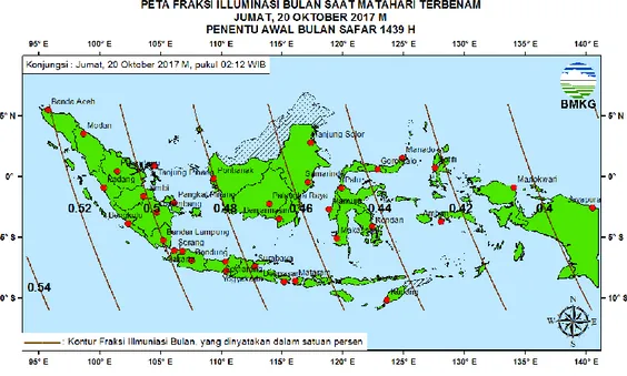 Gambar 7. Peta Fraksi Illuminasi bulan tanggal 20 Oktober 2017 untuk pengamat di Indonesia  