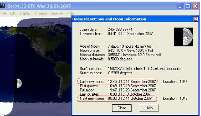 Gambar 1. Informasi terbitnya bulan baru pada periode September 2007 – Oktober 2007. 