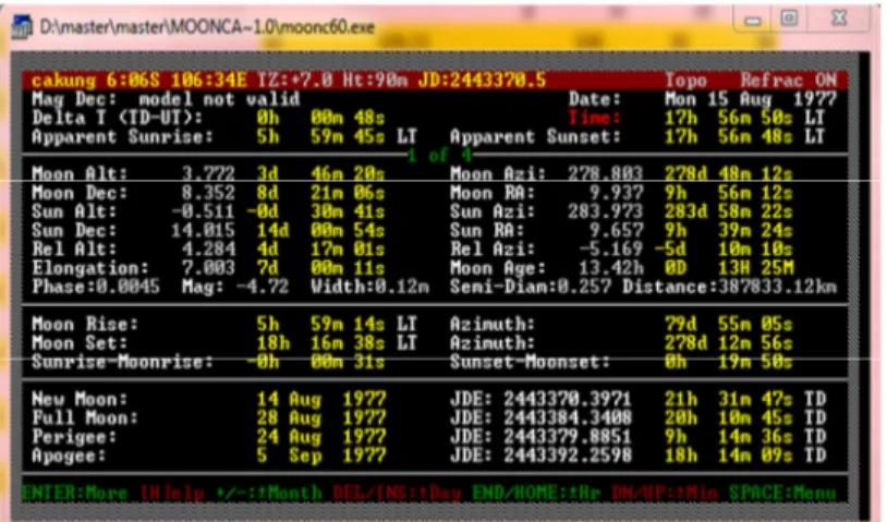 Gambar 3.6:Perangkat lunak MoonCalc 6.0 