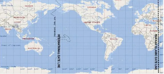 Gambar 3. Makkah Date Line menjadikan Makkah sebagai awal hari. 