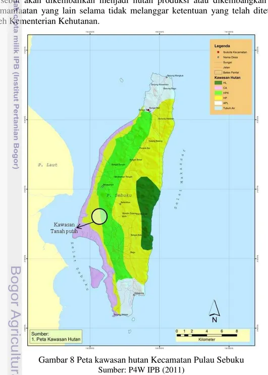 Gambar 8 Peta kawasan hutan Kecamatan Pulau Sebuku 