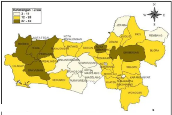 Gambar 1.  Persebaran Jumlah Kematian Ibu di Jawa Tengah 