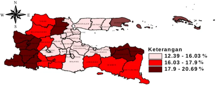 Gambar 4.3. Persebaran Penduduk Usia 50-64 Tahun di Jawa Timur 