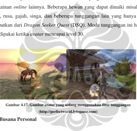 Gambar 4.17. Gambar avatar yang sedang menggunakan fitur tunggangan  (http://perfectworld.lytogame.com) 