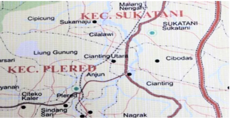 Gambar 3. Peta Lokasi Sentra Keramik Plered, Purwakarta, Jawa Barat (Sumber: H. Rosadi, 2017)