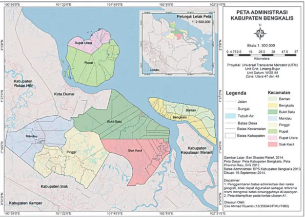Gambar 3.1.  Peta Administrasi Kabupaten Bengkalis Sumber: Hasil Penelitian, 2014