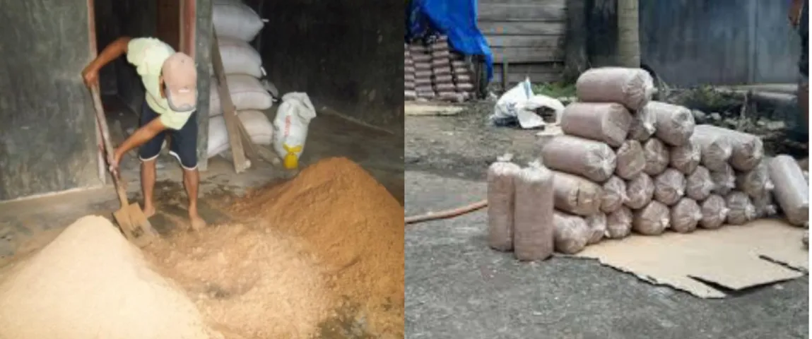 Gambar 1 Proses pencampuran secara manual dan Buglog 