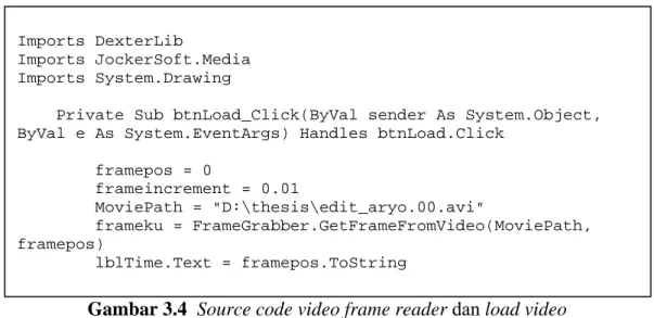 Gambar 3.4  Source code video frame reader dan load video 