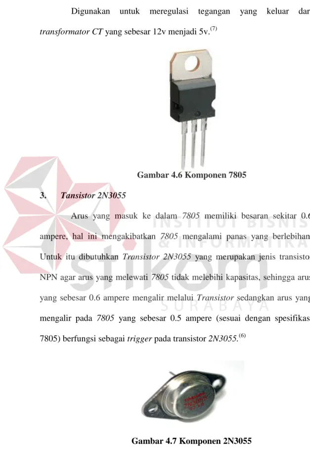 Gambar 4.6 Komponen 7805  3.  Tansistor 2N3055 