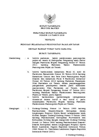 Bupati Tangerang Provinsi Banten Peraturan Bupati Tangerang Nomor 118 Tahun 2019 Tentang Pedoman 0316