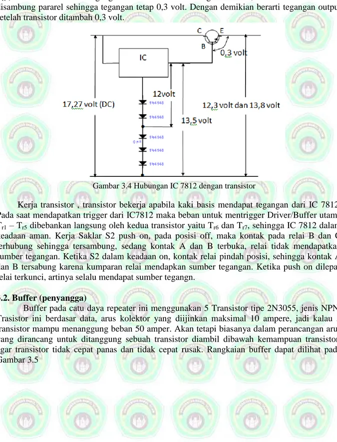 Gambar 3.4 Hubungan IC 7812 dengan transistor 