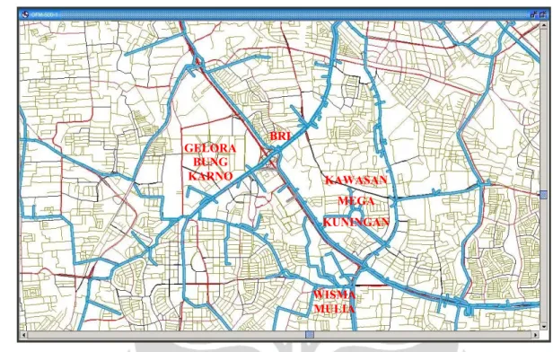 Gambar 3.2 Peta Pengukuran Jaringan Serat Optik di wilayah segitiga emas Jakarta 