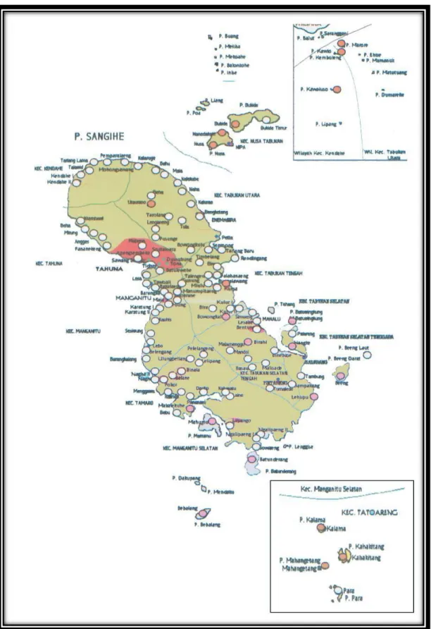 Gambar 1. Peta Kabupaten Kepulauan Sangihe Sumber : Sangihe dalam angka tahun 2012  